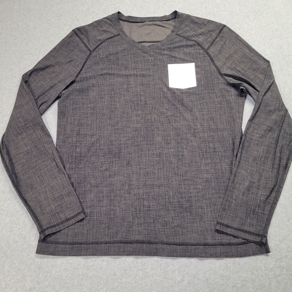 Lululemon Men's‎ Long Sleeve Black Heather Gray White Pocket Shirt Size Medium